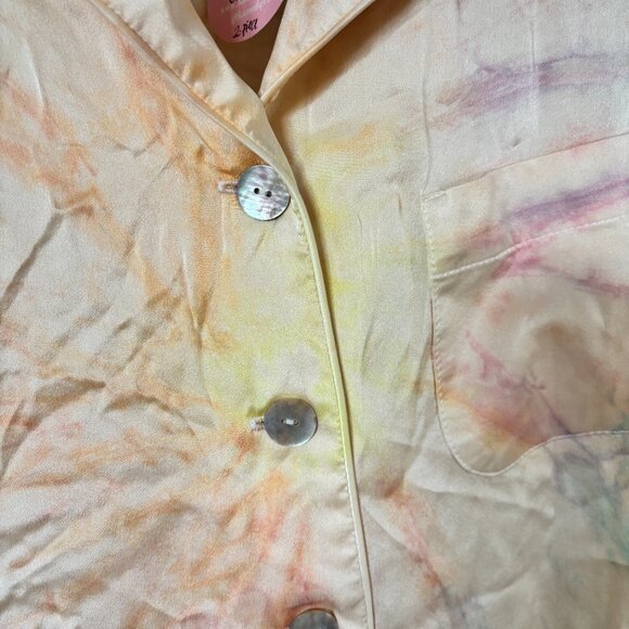 NWT Sleeper Silk Satin Pajama Set Tie Dye Yellow Mimosa Party Loungewear XS - Picture 5 of 10